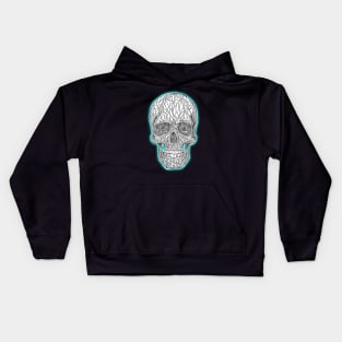 Skull drawing with light blue glow Kids Hoodie